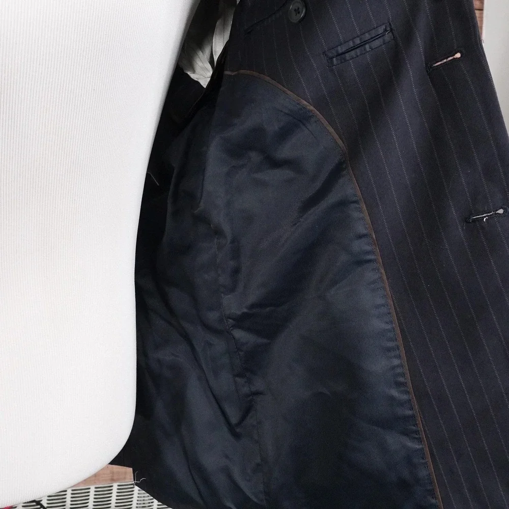 Banana Republic Suit Jacket Mens 40S Blue Pinstripe Polyester Viscose 2 Button